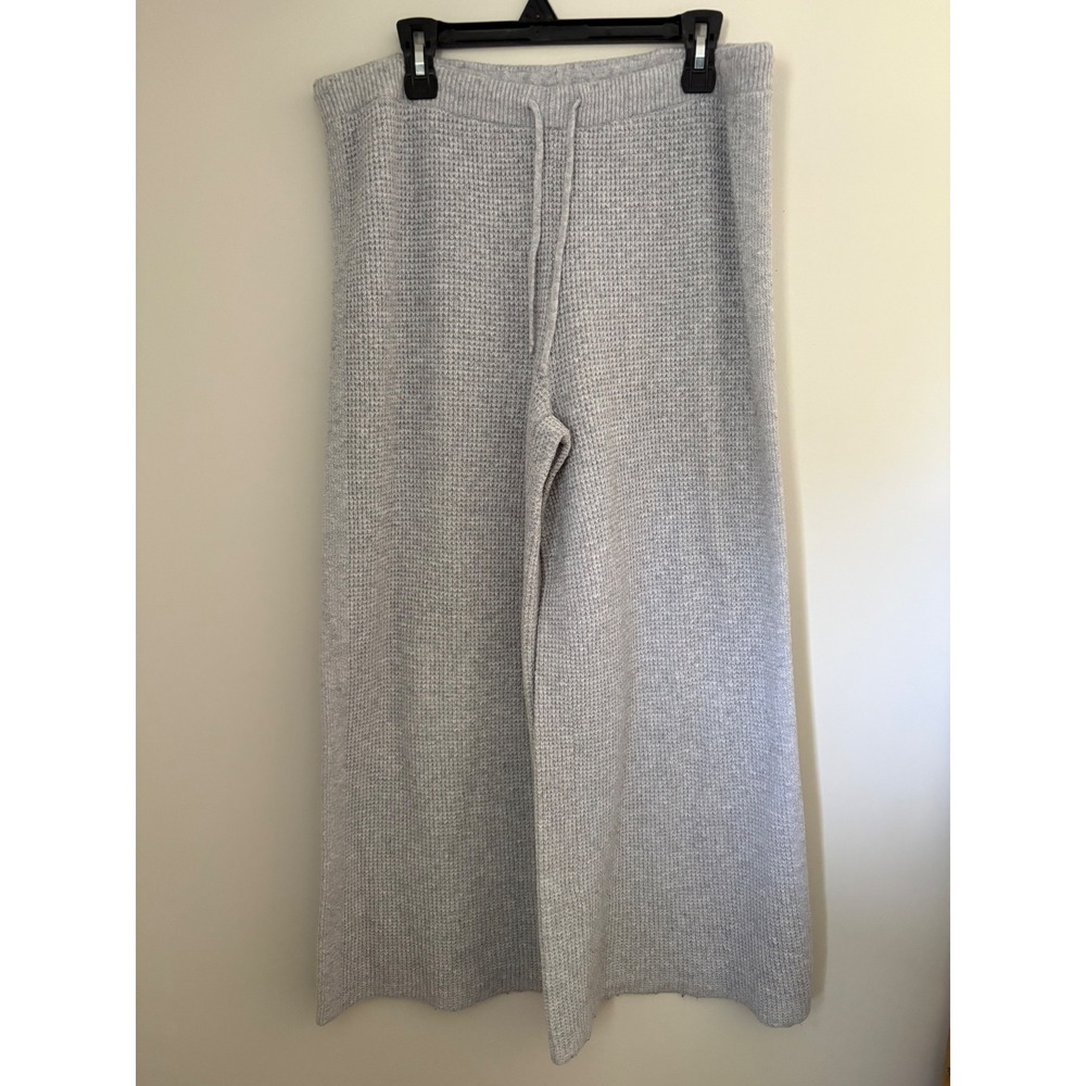 Aerie CozyUp Waffle Skater Pant Womens XL‎ Gray Knit Wide Leg Lounge High Rise